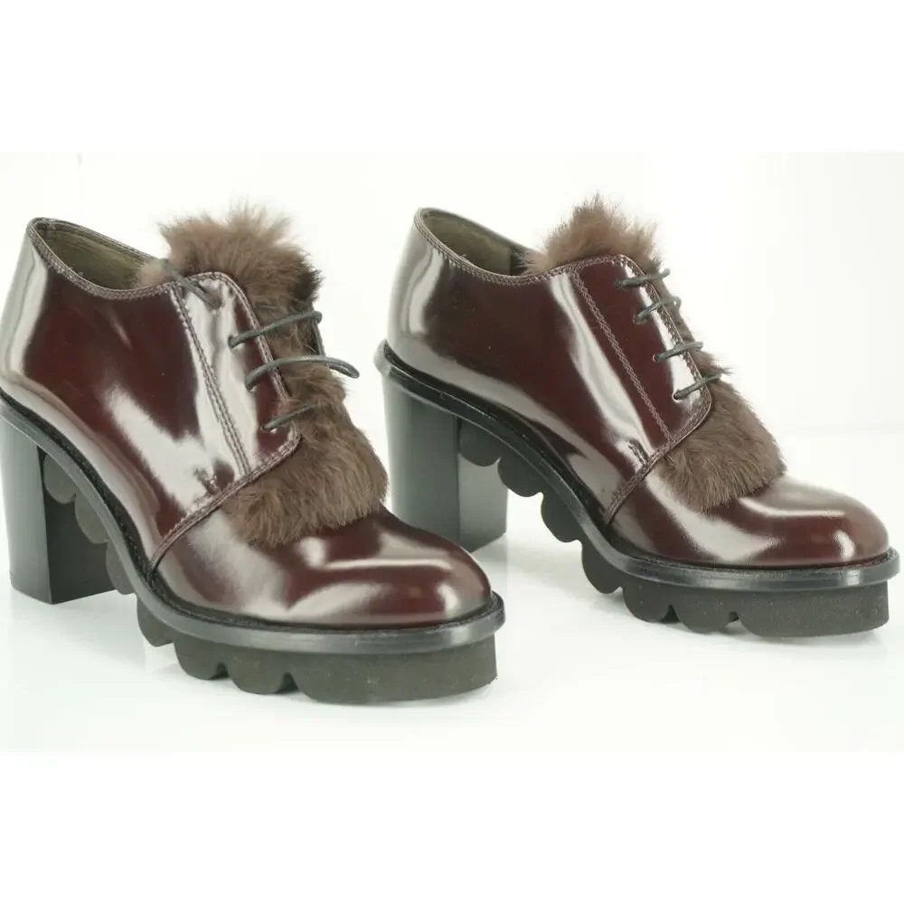 Attilio Giusti Leombruni Leather Rolo Fur Trim Oxford Heel Pumps Size 35 AGL NIB